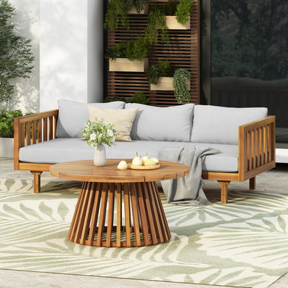 Light Gray Acacia Wood Patio Daybed & Coffee Table Set - 3 Seater Outdoor Furniture