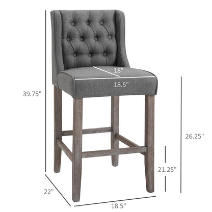 HOMCOM 26.25" Counter Height Bar Stools, Set of 2, Gray - Dining Room Seating