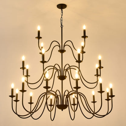 Large Black Farmhouse Chandelier - 24 Lights Iron Metal