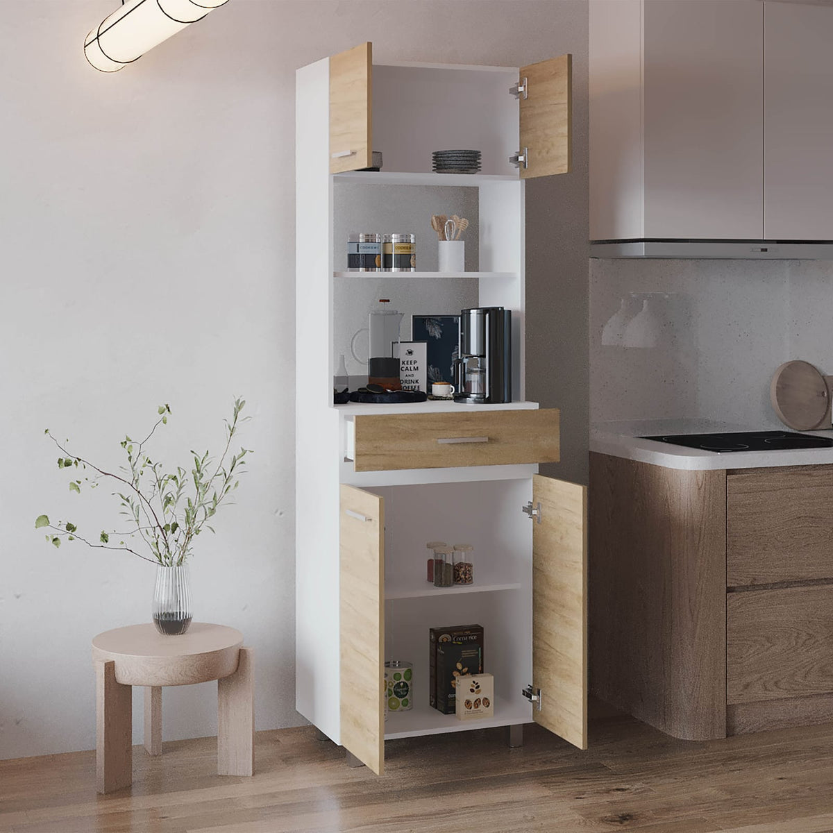 Sicilia Pantry Cabinet - White/Natural Oak Kitchen Storage Unit