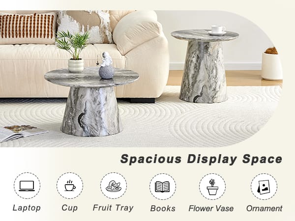 Grey Round MDF Dining Table 23.6in Diameter for Kitchen Storage