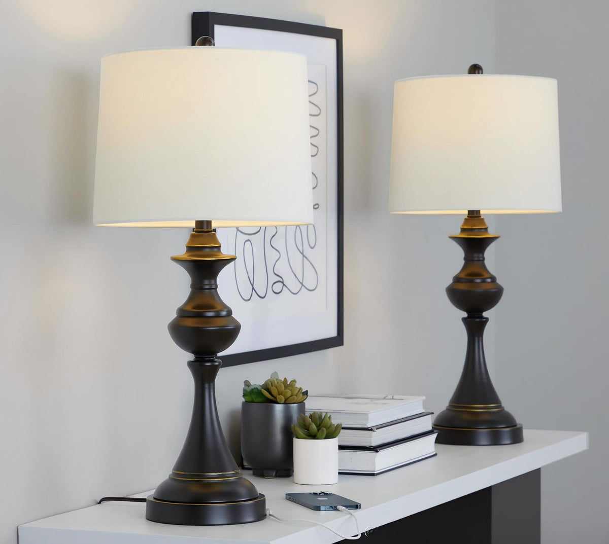 Montgomery 29" Contemporary Metal Table Lamp - Set of 2 (Bronze, Linen)