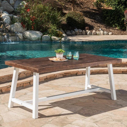 Dark Brown Acacia Wood Dining Table - Outdoor Rustic Metal Frame