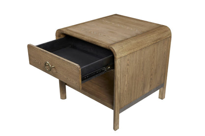 Light Brown Waterfall End Table with Storage Drawer for Modern Style for Living Room