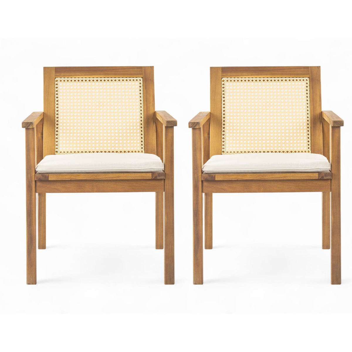 Teak Beige Acacia Wood Patio Dining Chairs Set of 2