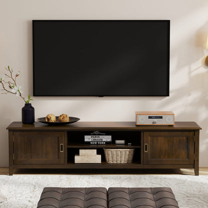 Solid Wood TV Stand - Mahogany Brown - 72" Wide for Living Room