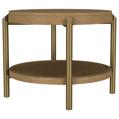 Sand Wash Round End Table with Storage Shelf for Living Room