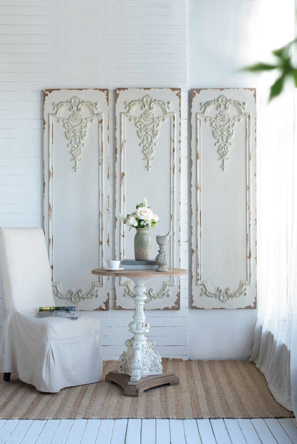 Vintage Boiserie Wall Art Panels Set of 3 in White Magnesium Oxide