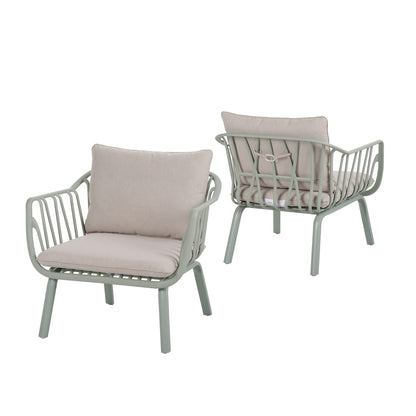 Beige and Green Outdoor Patio Chair Set for Garden or Poolside