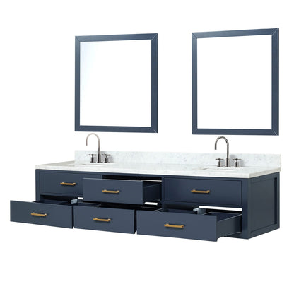 Blue Double Bath Vanity - 84" W with Carrara Marble Top & Mirrors