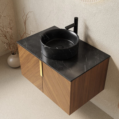 30 Inch Black and Brown Oak Bathroom Vanity with Sintered Stone Top