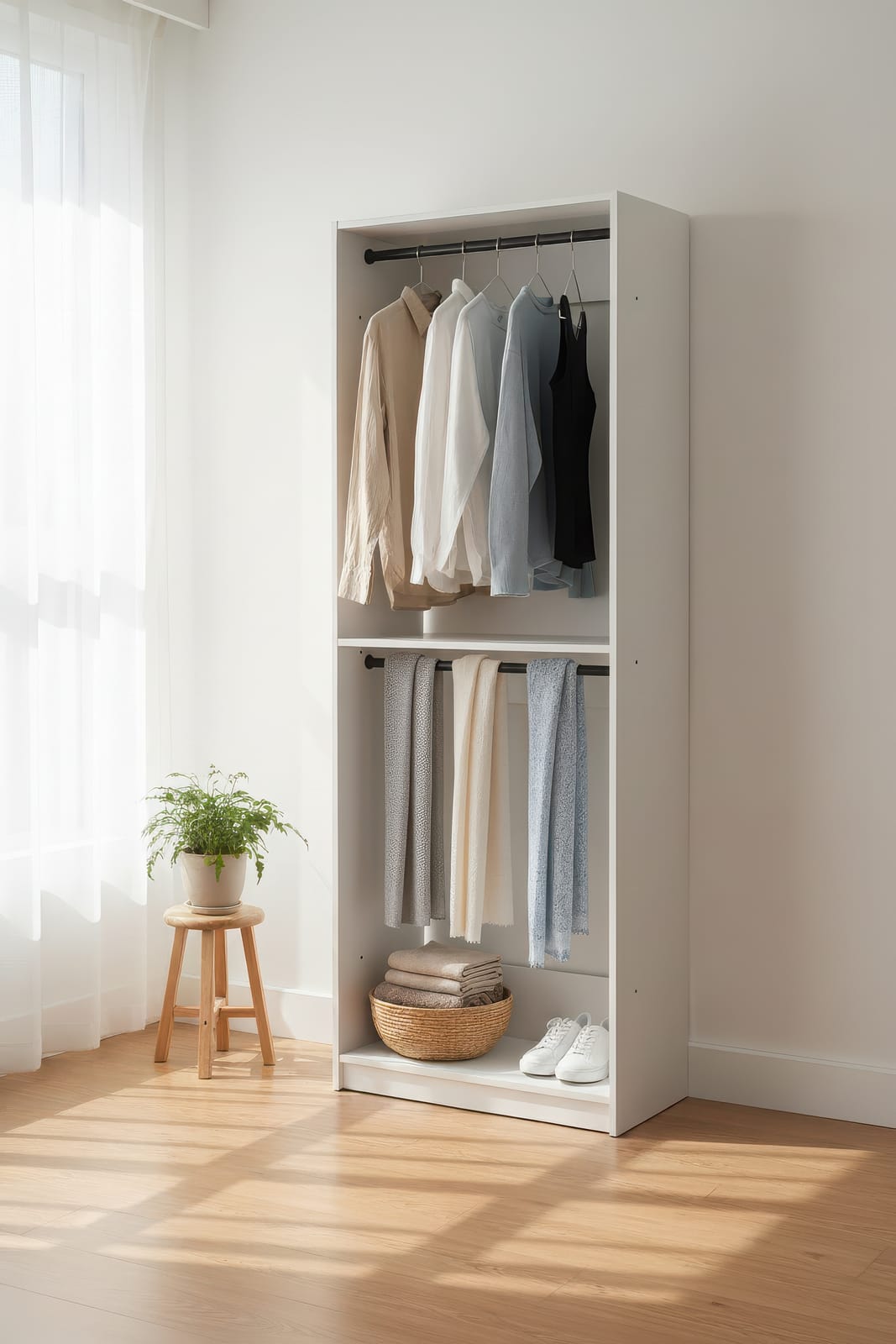 Prosper 32" White Wood Walk-in Closet with Two Rods - Modular Storage