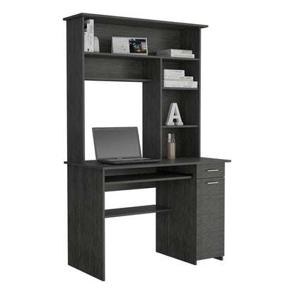 Smoky Oak Compu Hutch Desk - Storage & Keyboard Tray for Home Office