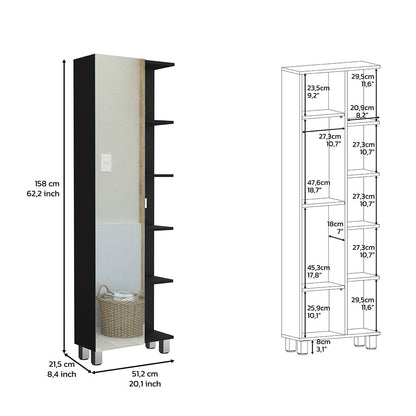 62" Black Bathroom Cabinet with Mirrored Door