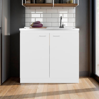 White Kitchen Storage Cabinet - 2 Doors, 3 Shelves