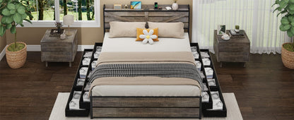 Queen Bed Frame with Storage Headboard - Metal & Oak