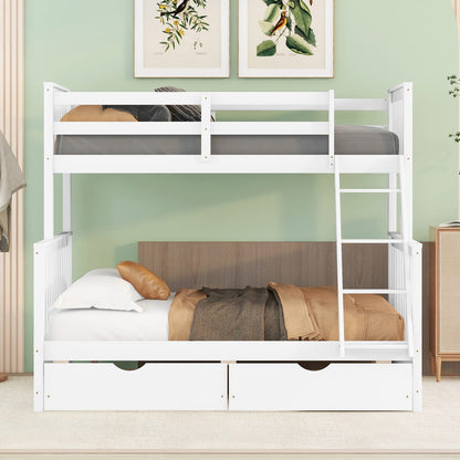 Twin Over Full Bunk Bed - White Solid Wood Frame for Bedroom