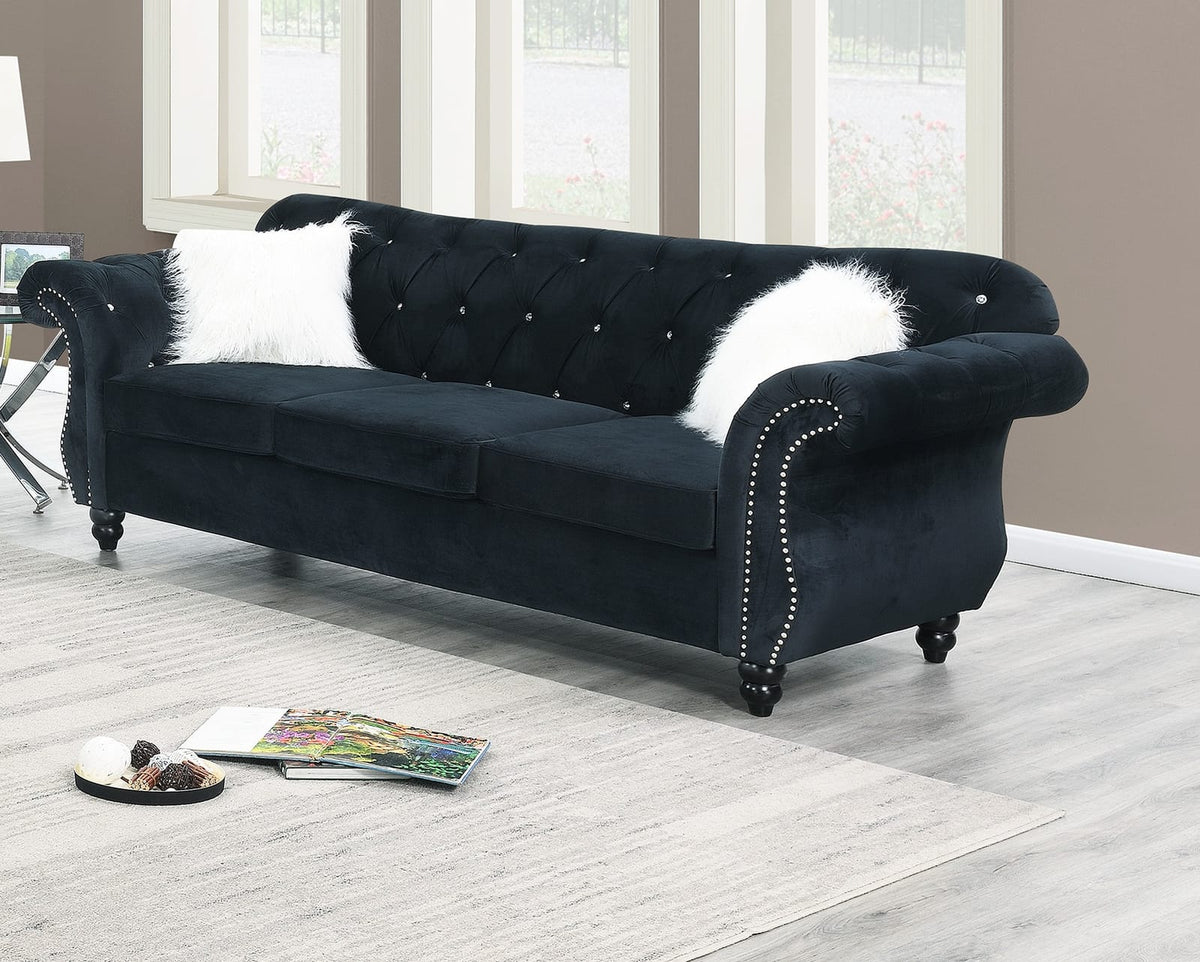 Black Velvet Sofa - Classic Luxury Living Room Couch