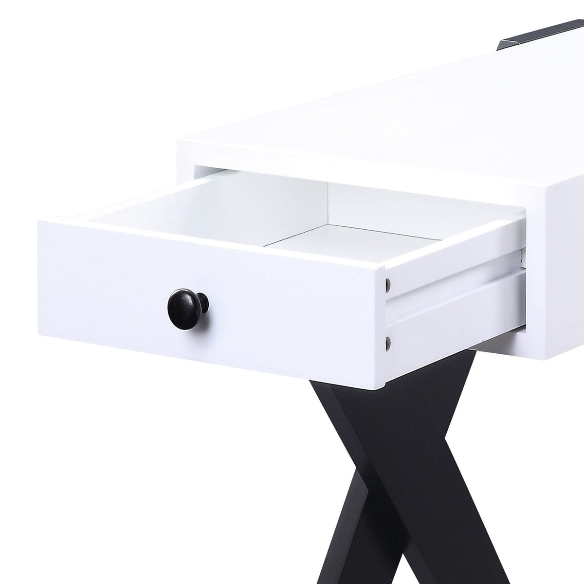 White & Black Side Table with USB Ports - Storage Included for Living Room