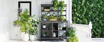 TOPMAX 66" Large Outdoor Farmhouse Wooden Potting Bench Table, Gray