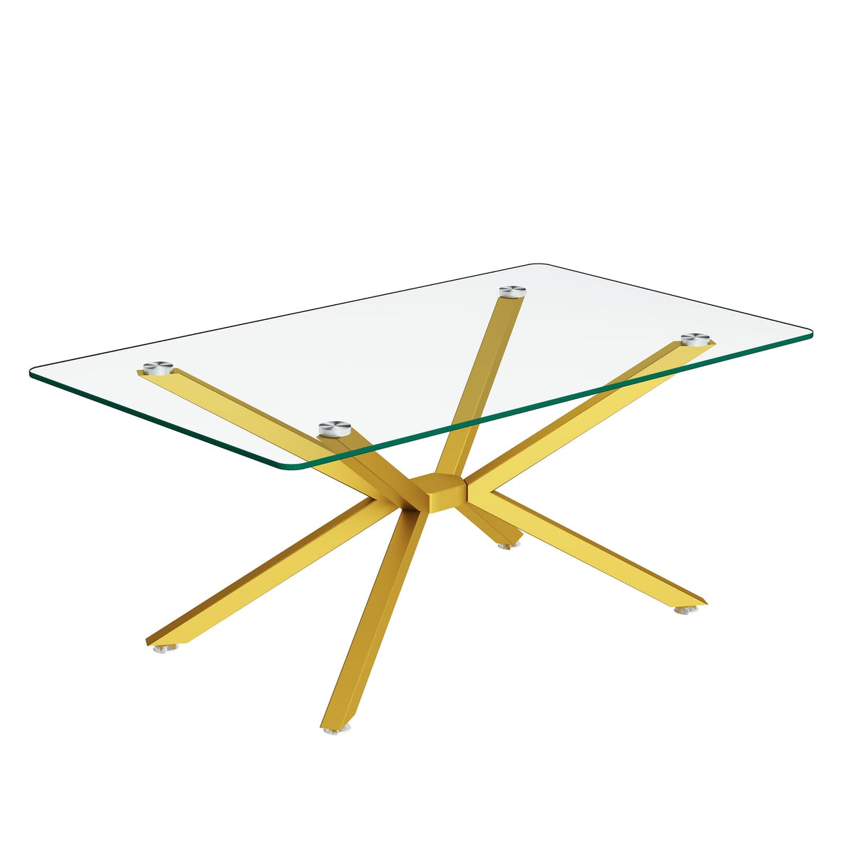 Modern Tempered Glass Coffee Table with Metal Legs for Living Room