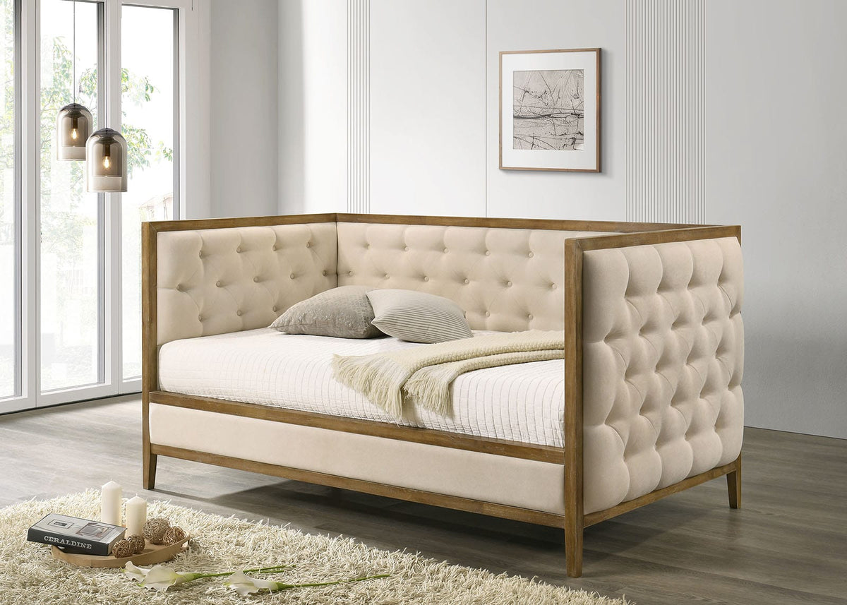 Natural Oak Fabric Sofa Bed - 83.5" Daybed for Living Room