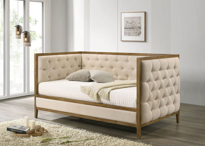 Natural Oak Fabric Sofa Bed - 83.5" Daybed for Living Room