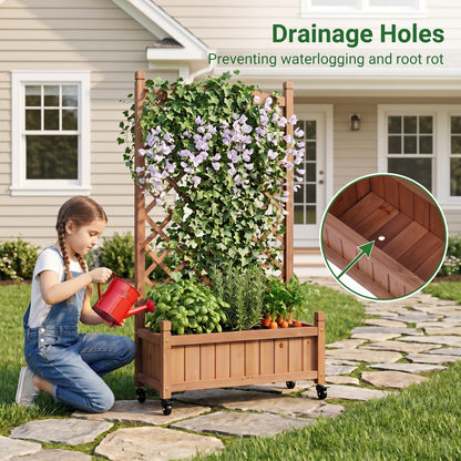 Raised Garden Bed with Trellis 2 Pack - Brown Wooden Planter Box