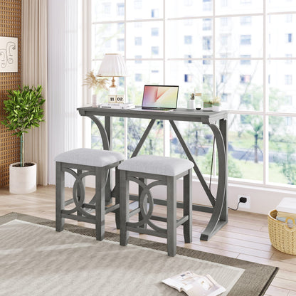Gray Counter Height Dining Table Set with 3 Stools for Dining Room