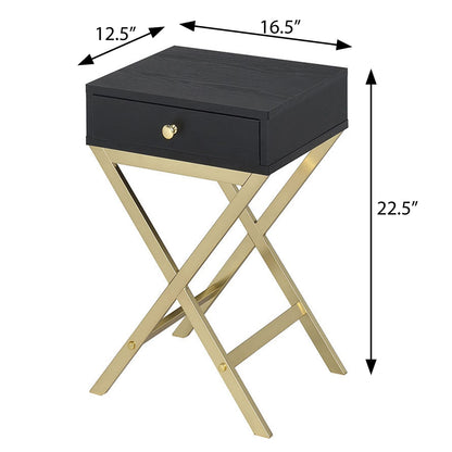Black and Gold Accent Table - 1 Drawer Rectangular