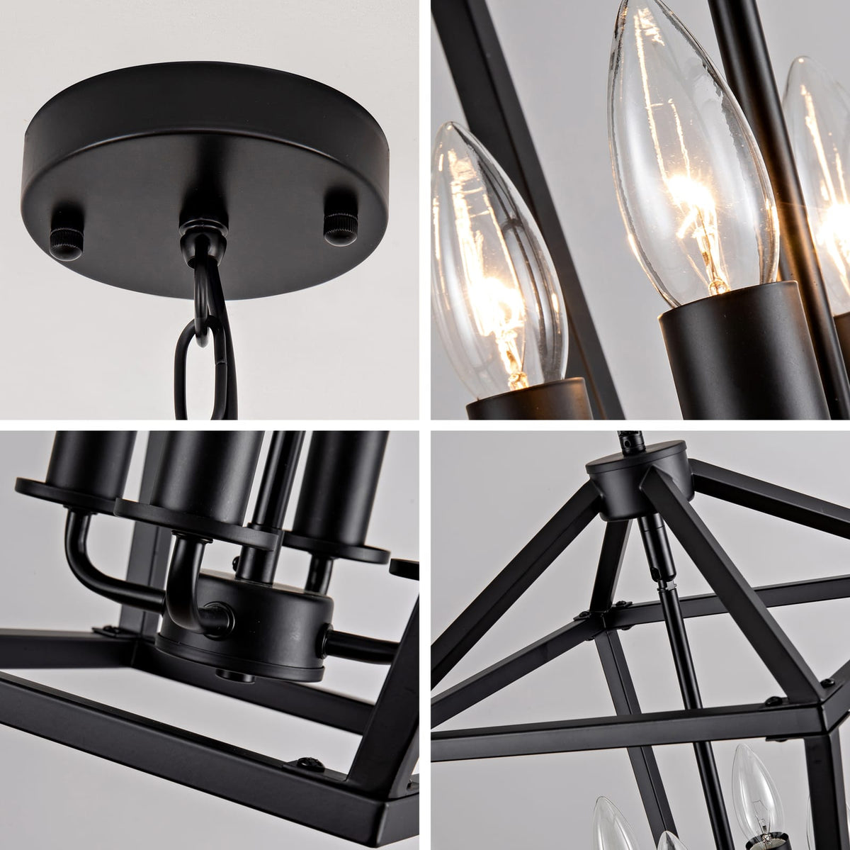 Farmhouse Lantern Chandelier - 5 Light Black Iron Ceiling Fixture