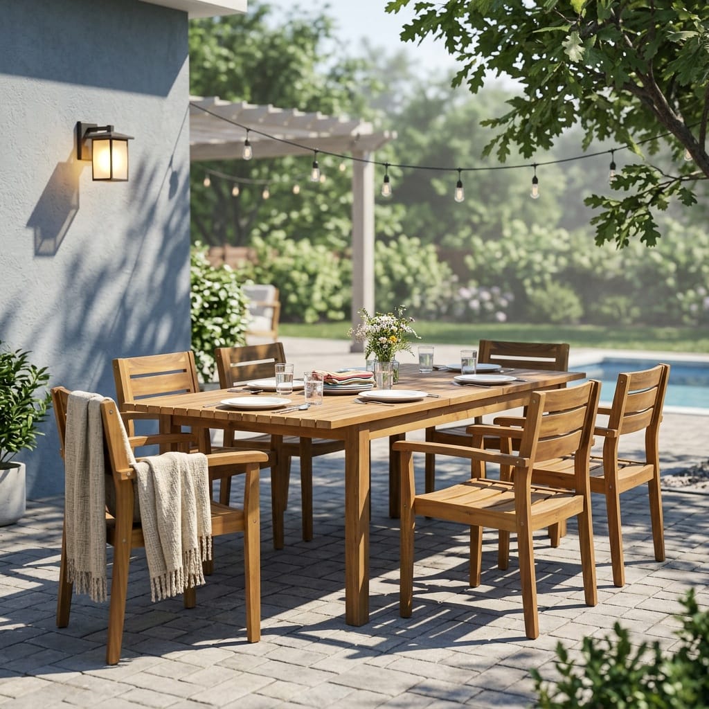 Teak Acacia Wood Dining Set - 6 Seat Patio Table