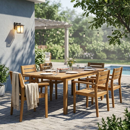 Teak Acacia Wood Dining Set - 6 Seat Patio Table