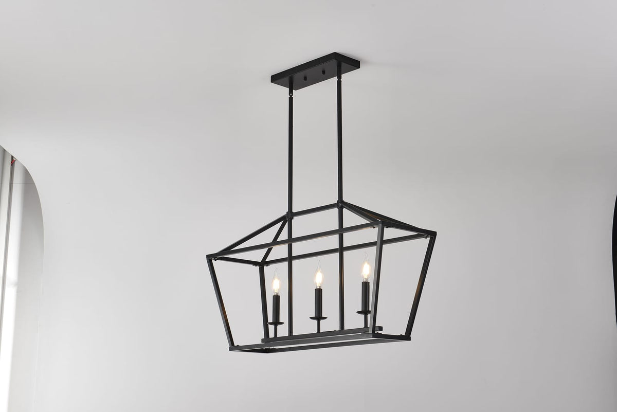 3-Light Farmhouse Kitchen Island Lighting - Matte Black