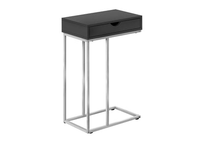 Black C-Shaped Accent Table with Storage Drawer