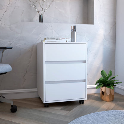 White 3-Drawer Mobile File Cabinet with Locking Wheels