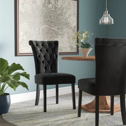 Black Velvet Dining Chairs with Flared Design for Dining Room