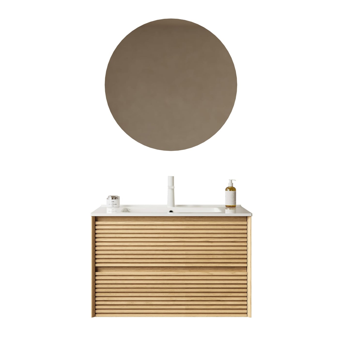 BRON 30" Bathroom Vanity - Golden Oak, White Ceramic Sink