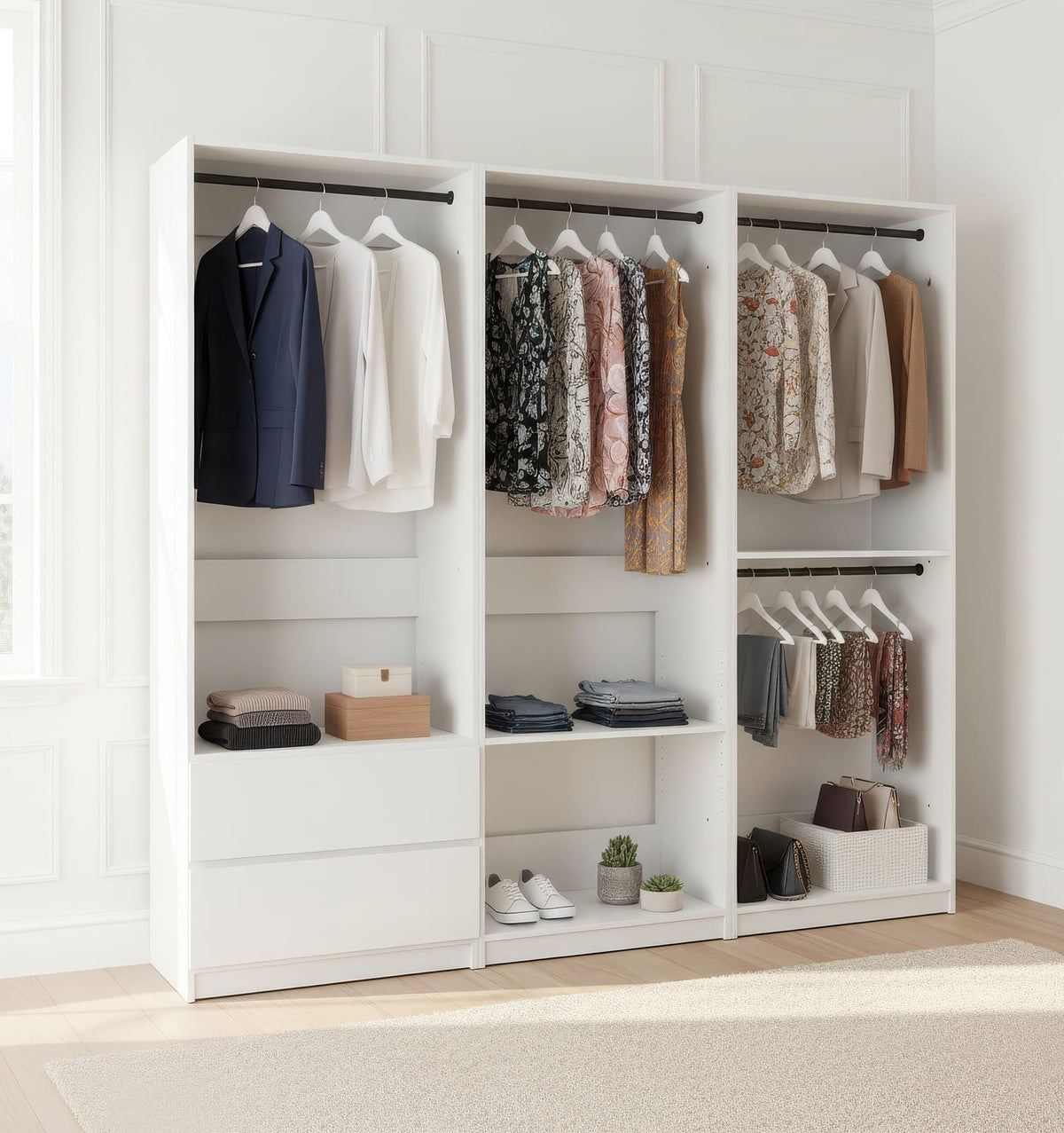 White Wood Walk-In Closet System - 5 Modules