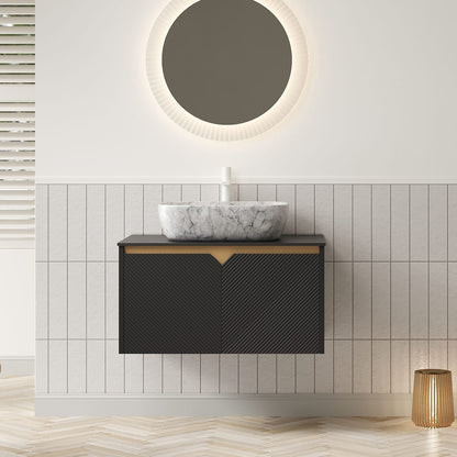 Black Ceramic Vanity with Stone Top - Bathroom Storage