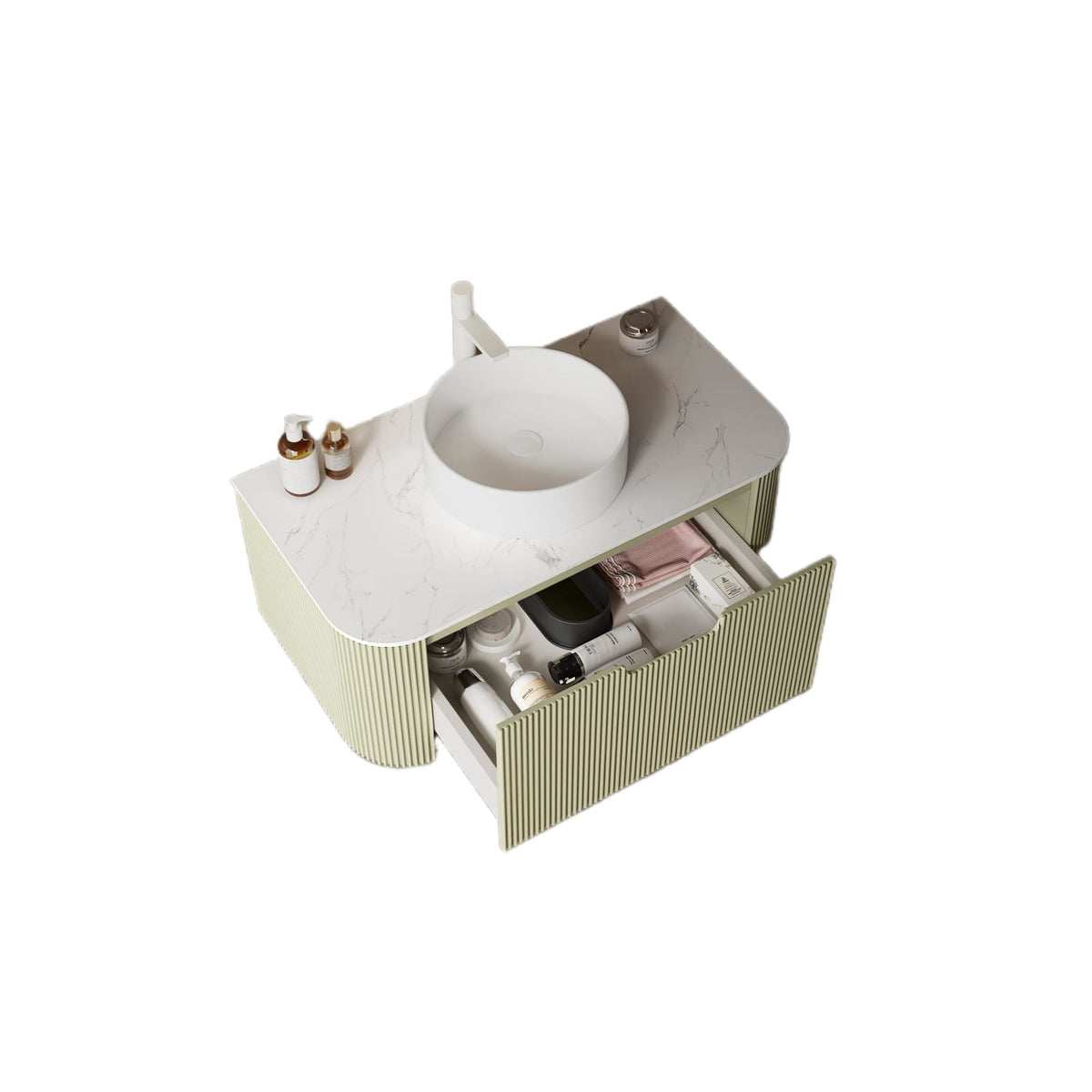 Light Green Bathroom Vanity with Sink - Modern Wall Mounted Storage