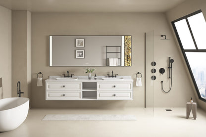 White Wall Mounted Bathroom Vanity Cabinet - 96" Storage