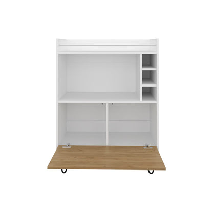 White Engineered Wood Bar Cabinet with 4 Shelves for Home Storage for Living Room