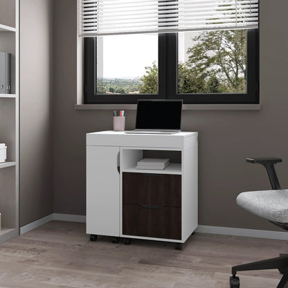 White & Walnut 2-Drawer Extendable Desk - Home Office Storage