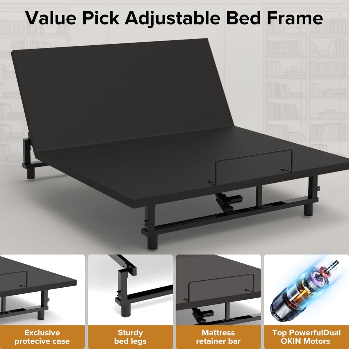 Queen Adjustable Bed Base - Antique Black Steel Frame