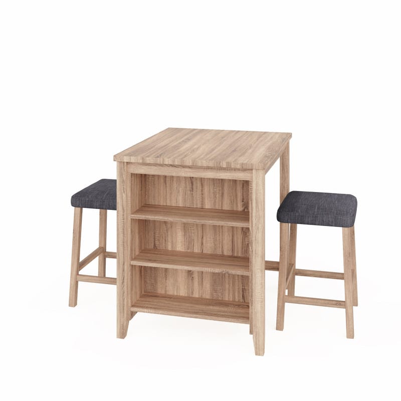 Oak Linen Dining Table Set with Storage for Kitchen