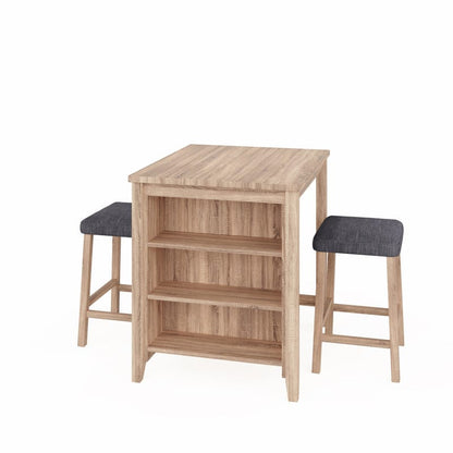 Oak Linen Dining Table Set with Storage for Kitchen