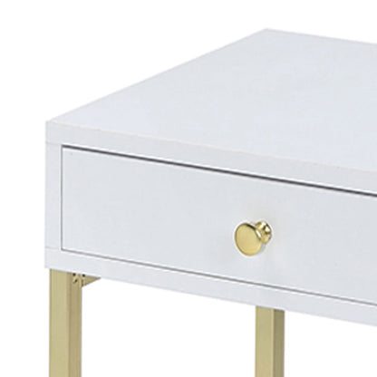 White & Gold 1-Drawer Side Table - Contemporary Style
