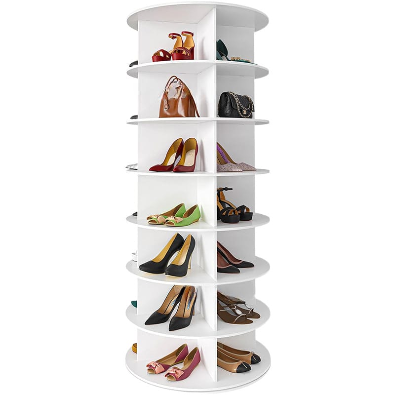 7 Tier Rotating Shoe Rack White PVC Display Tower