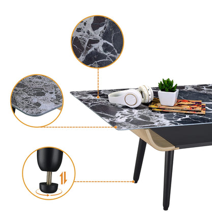 Landon Coffee Table - Black Marble Glass Top